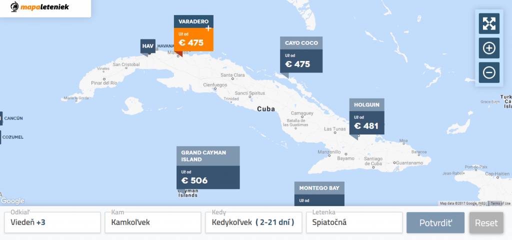 lacné letenky - vyhľadávač MapaLeteniek.sk, Kuba